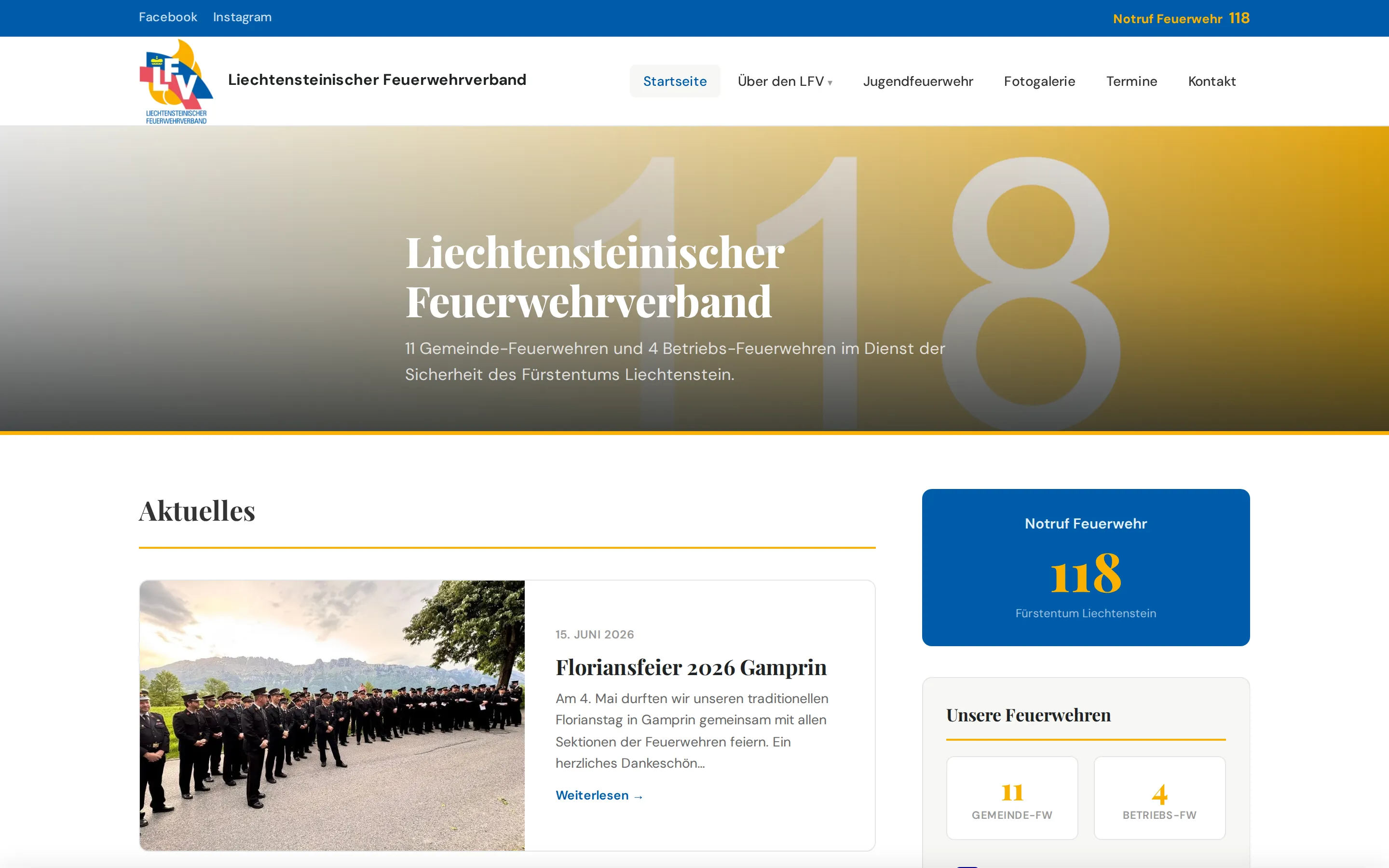 Website Liechtensteinischer Feuerwehrverband, umgesetzt von basemedia