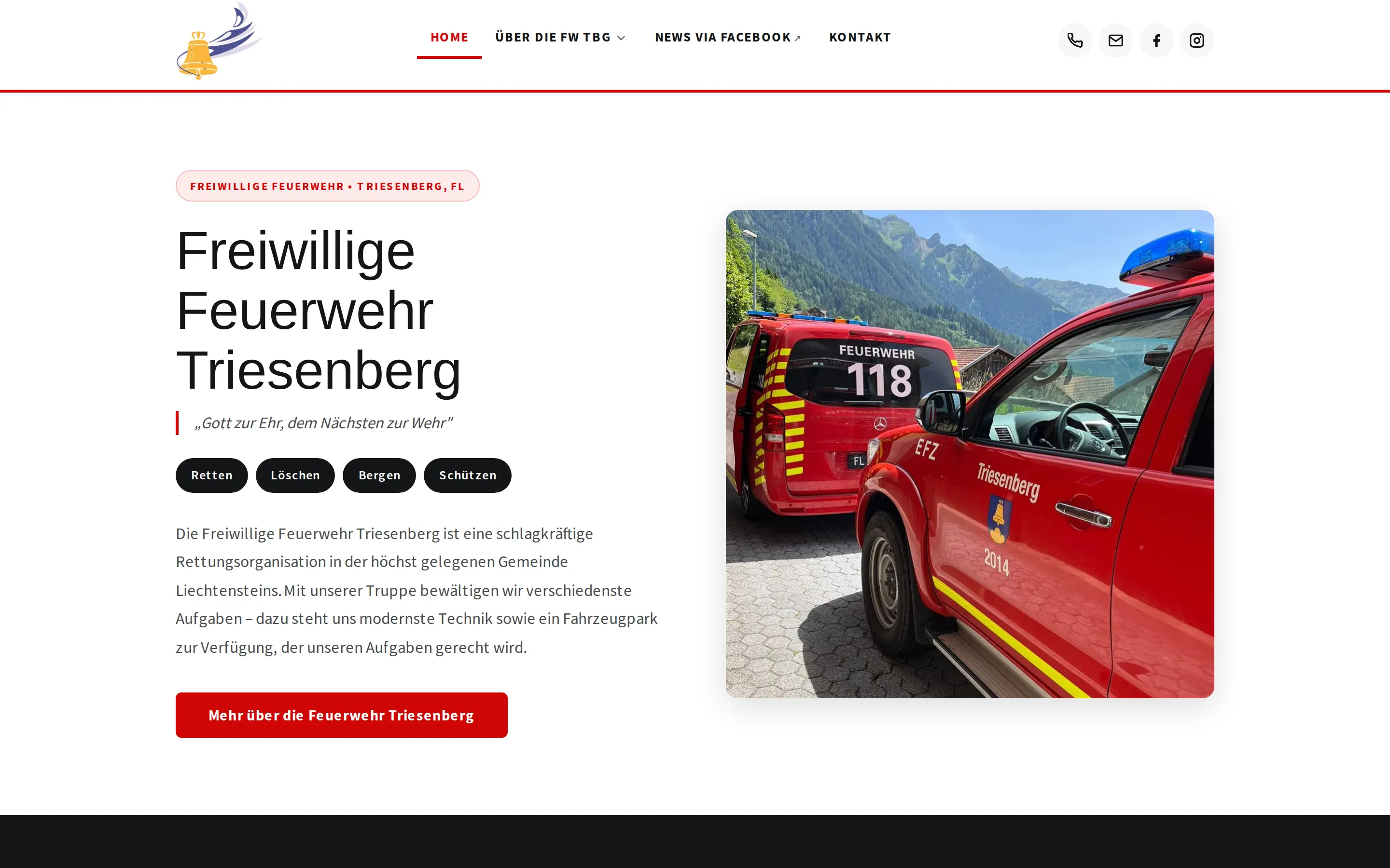 Website Freiwillige Feuerwehr Triesenberg, umgesetzt von basemedia